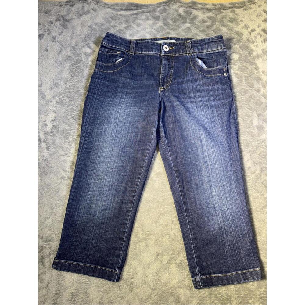 Chico’s Platinum Denim Capri Jeans Split Hem Stretch Dark Wash 0.5